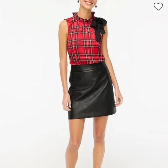 J.Crew | Red Tartan Plaid Bow-Neck Sleeveless Top | Size M - Picture 1 of 6